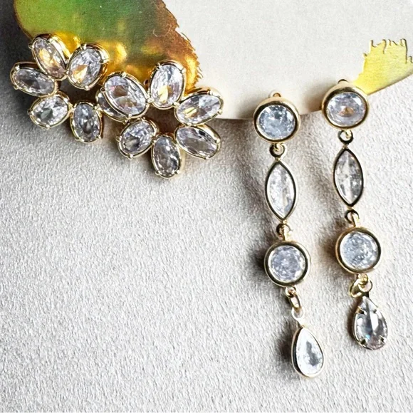 Anthropologie Crystal Rhinestone Earrings, 2 Pair Set - Picture 4 of 10